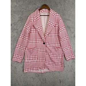 Blumin Apparel Blazer Womens 2XL Pink‎ Houndstooth One Button Longline Stretch